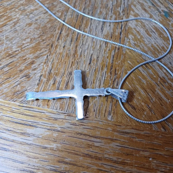 Sterling Silver 925 Mexico Cross Pendant Necklace Heavy - Picture 8 of 9